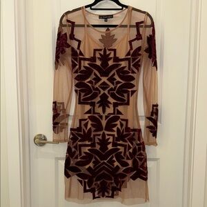 For Love And Lemons Sheer Dress with Burgundy Patterns
